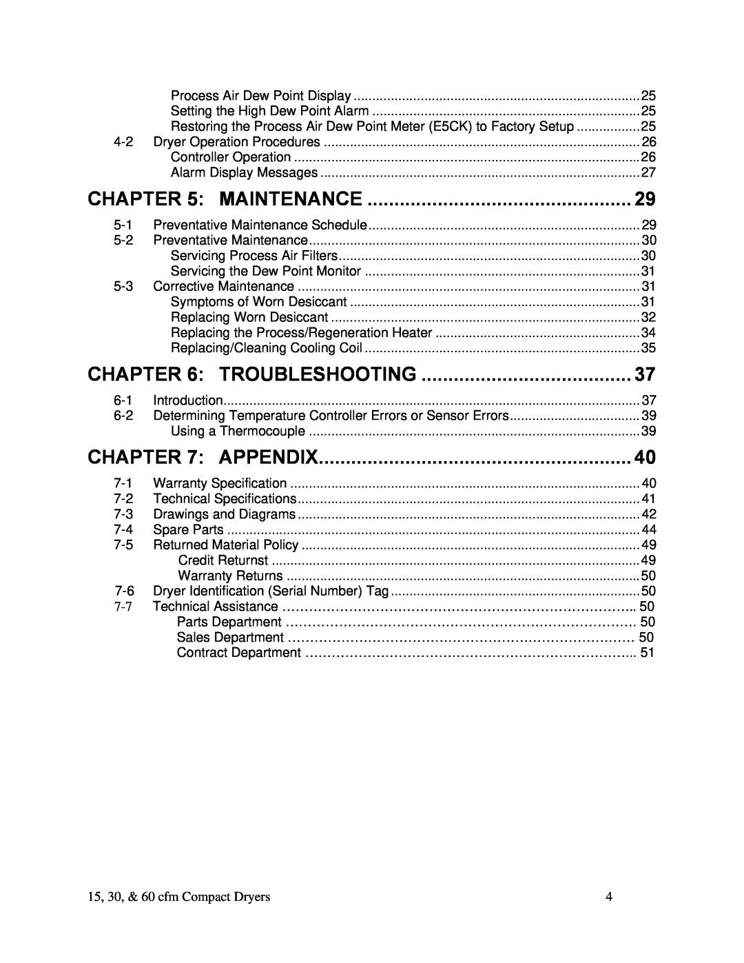 Sterling 882.00291.00 specifications Maintenance, Troubleshooting, Appendix, 15, 30, & 60 cfm Compact Dryers 