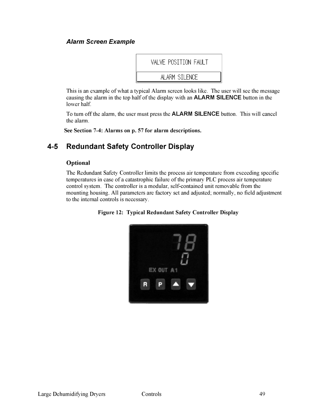 Sterling 882.00295.00 specifications Redundant Safety Controller Display, Alarm Screen Example 