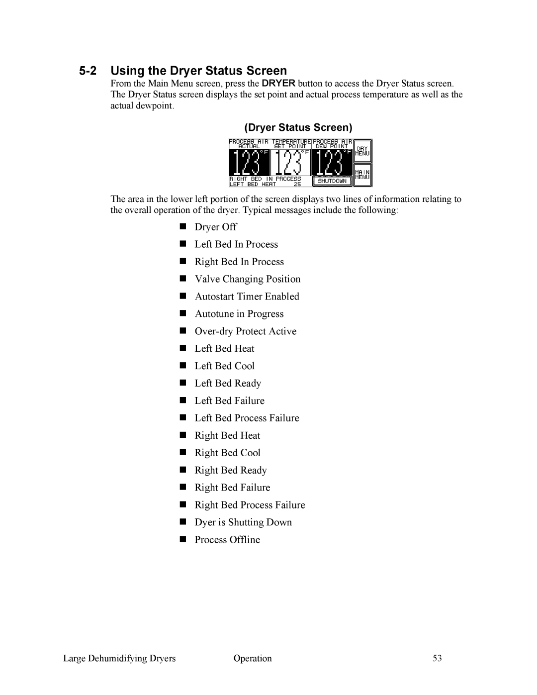 Sterling 882.00295.00 specifications Using the Dryer Status Screen 