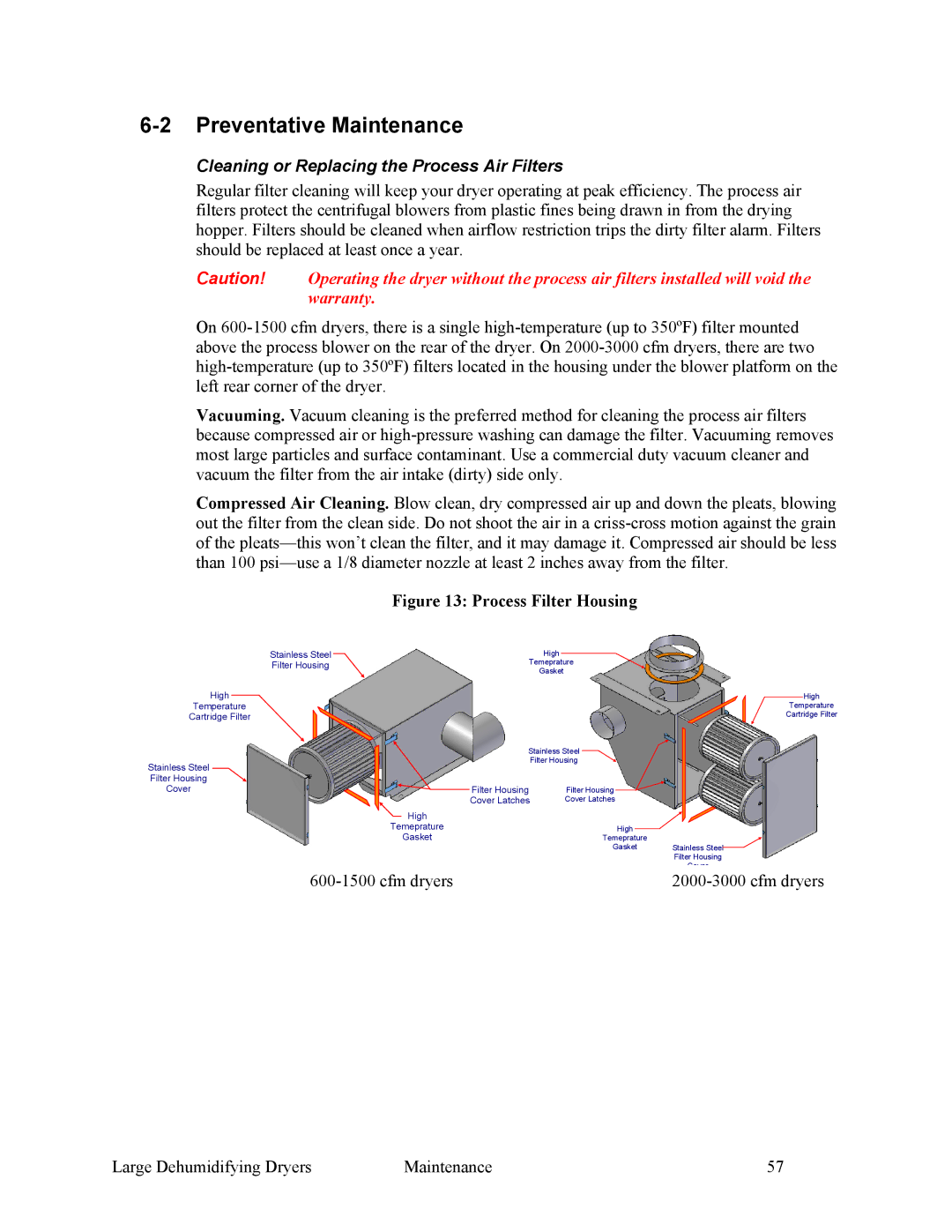 Sterling 882.00295.00 specifications Preventative Maintenance, Cleaning or Replacing the Process Air Filters 