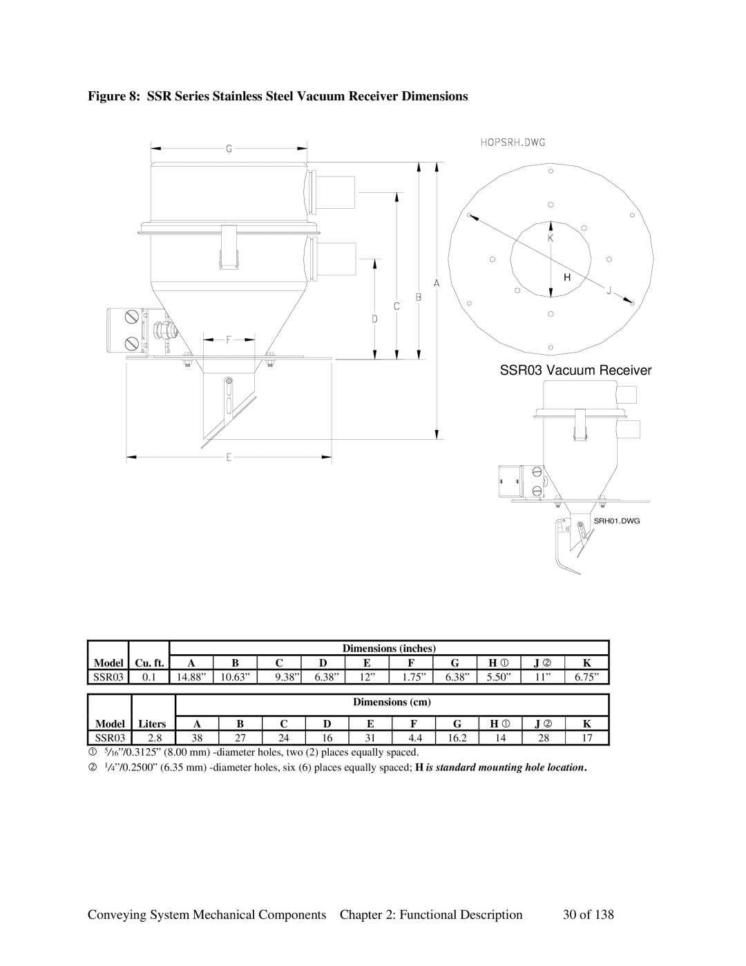 Sterling 882.00379.00 manual SSR Series Stainless Steel Vacuum Receiver Dimensions 