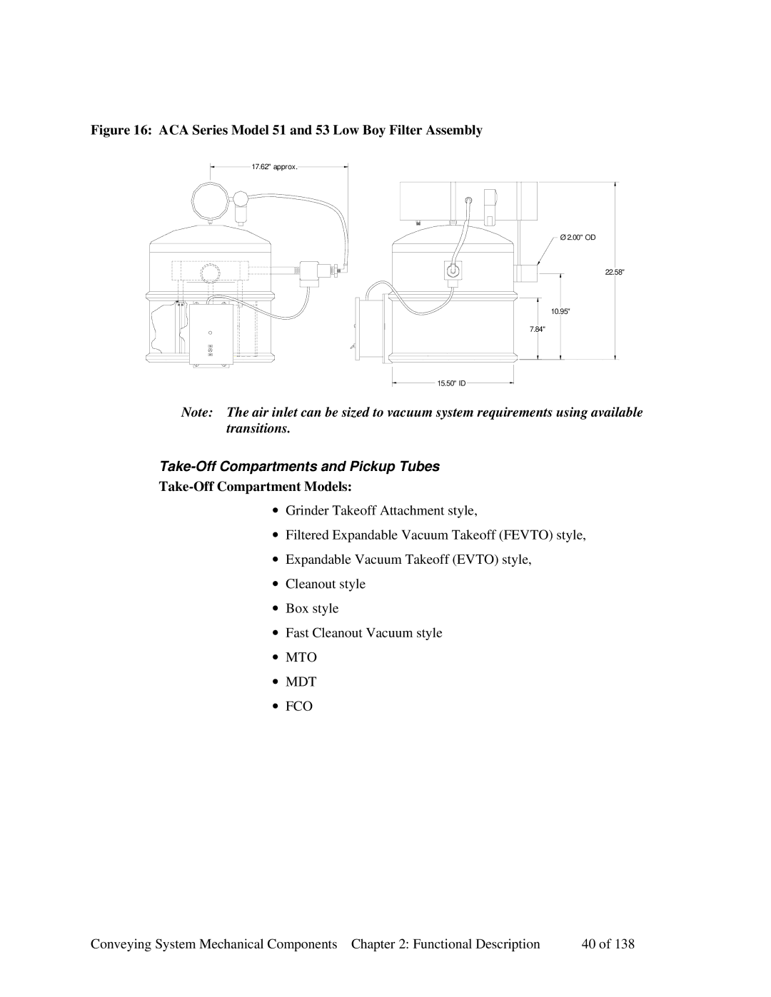 Sterling 882.00379.00 manual Take-Off Compartments and Pickup Tubes, Take-Off Compartment Models 