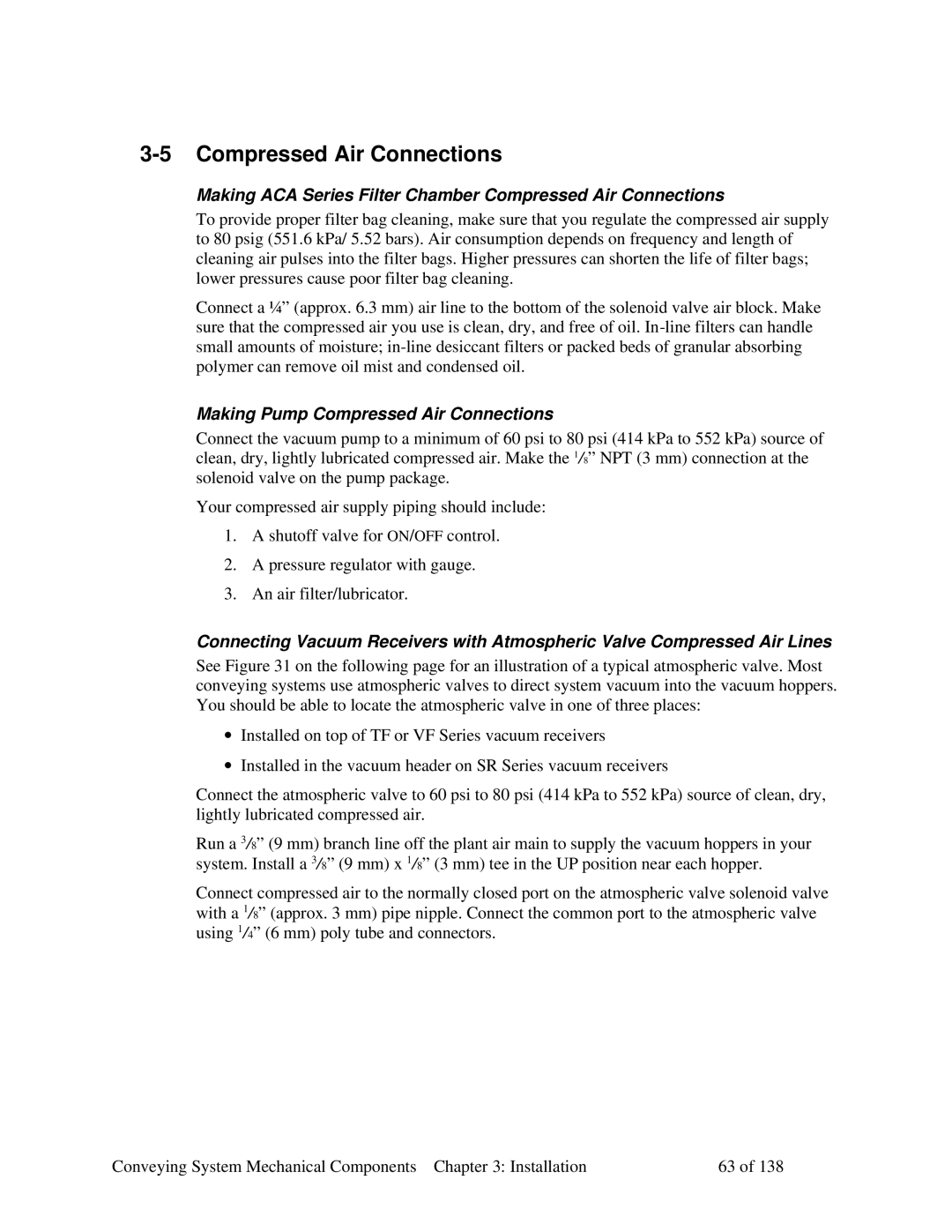 Sterling 882.00379.00 manual Making ACA Series Filter Chamber Compressed Air Connections 