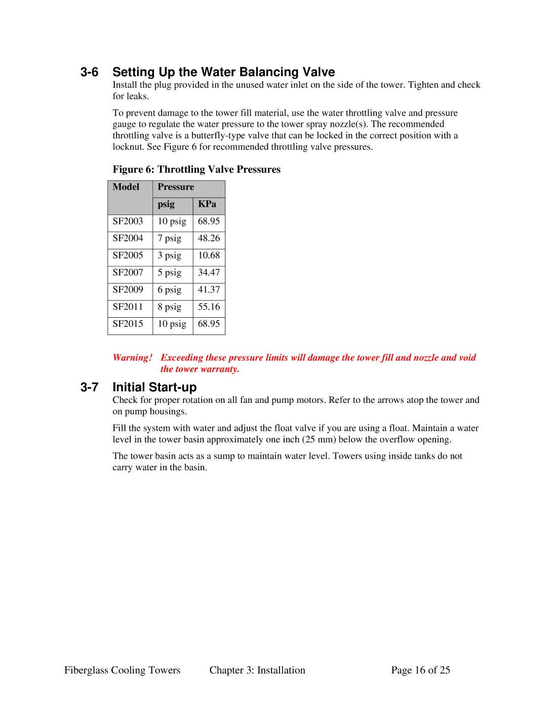 Sterling 882.00440.00 SC6-610.6 specifications Setting Up the Water Balancing Valve, Initial Start-up 