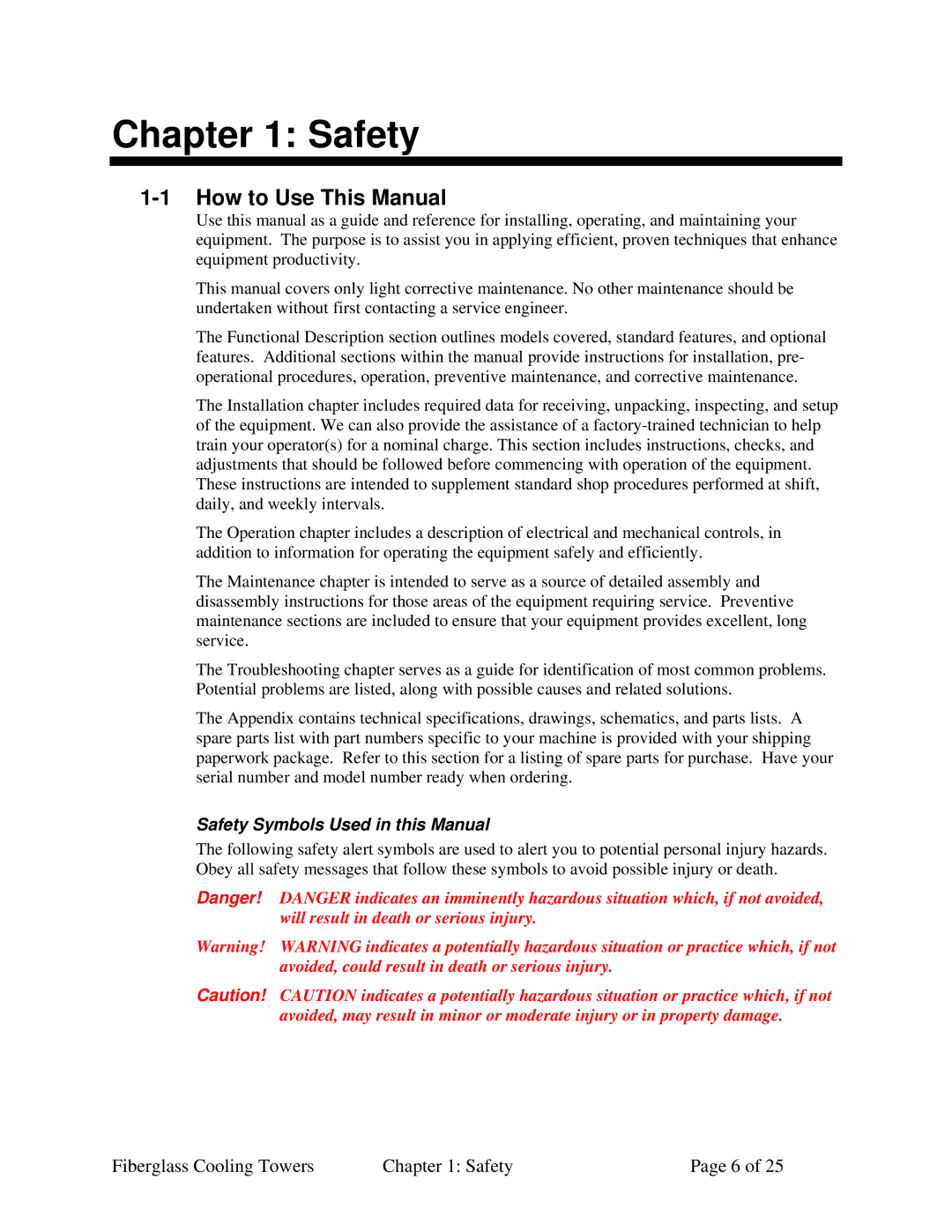 Sterling 882.00440.00 SC6-610.6 specifications How to Use This Manual, Safety Symbols Used in this Manual 