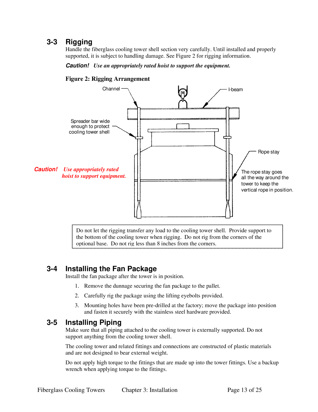 Sterling 882.004400.00 specifications Rigging, Installing the Fan Package, Installing Piping 