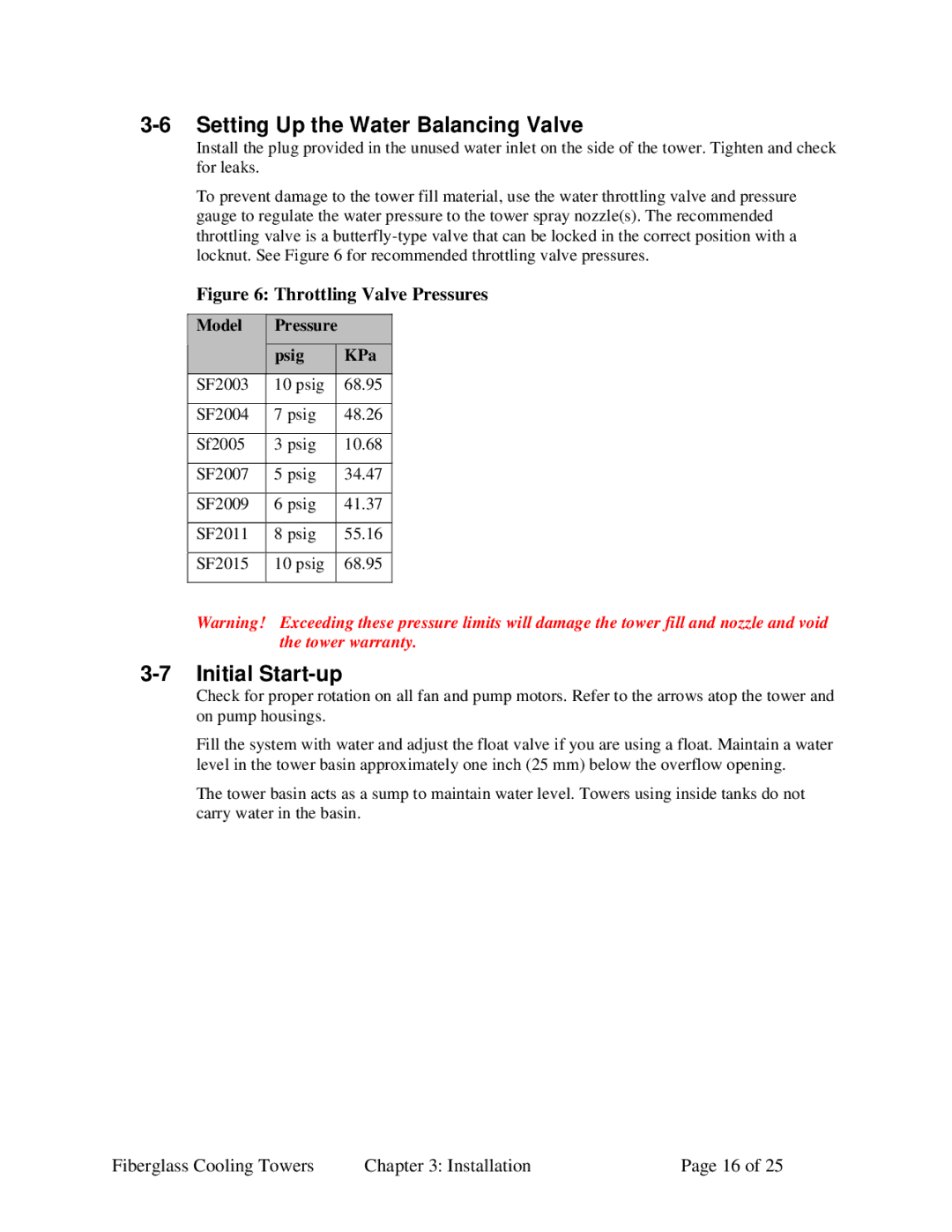 Sterling 882.004400.00 specifications Setting Up the Water Balancing Valve, Initial Start-up 