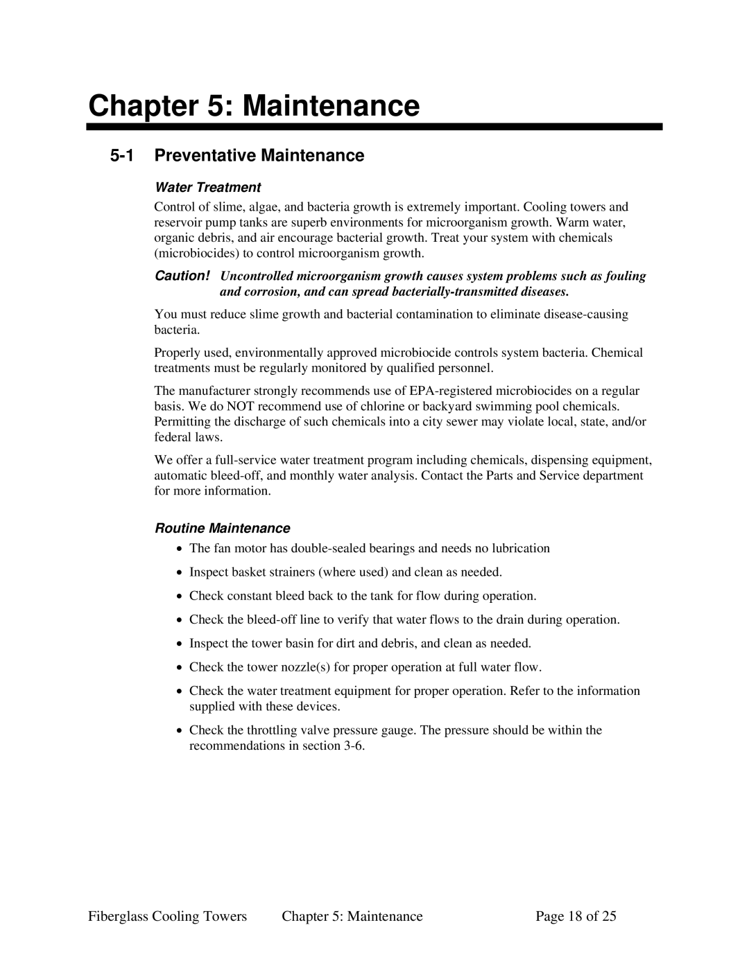 Sterling 882.004400.00 specifications Preventative Maintenance, Water Treatment, Routine Maintenance 