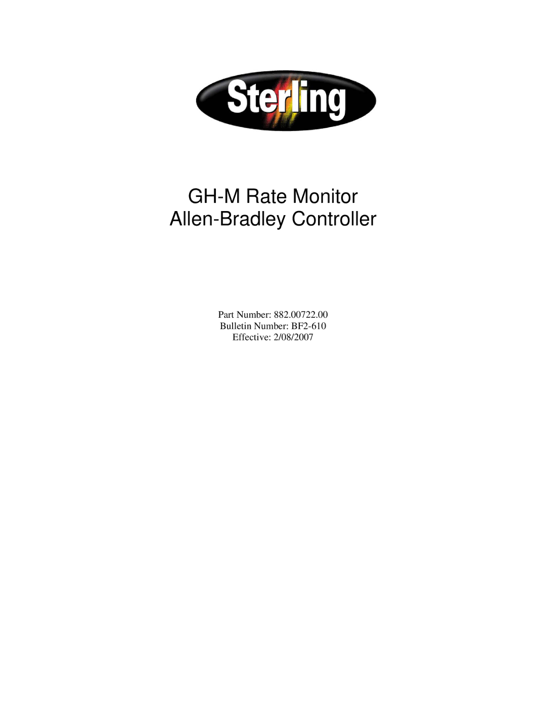 Sterling 882.00722.00 manual GH-M Rate Monitor Allen-Bradley Controller 