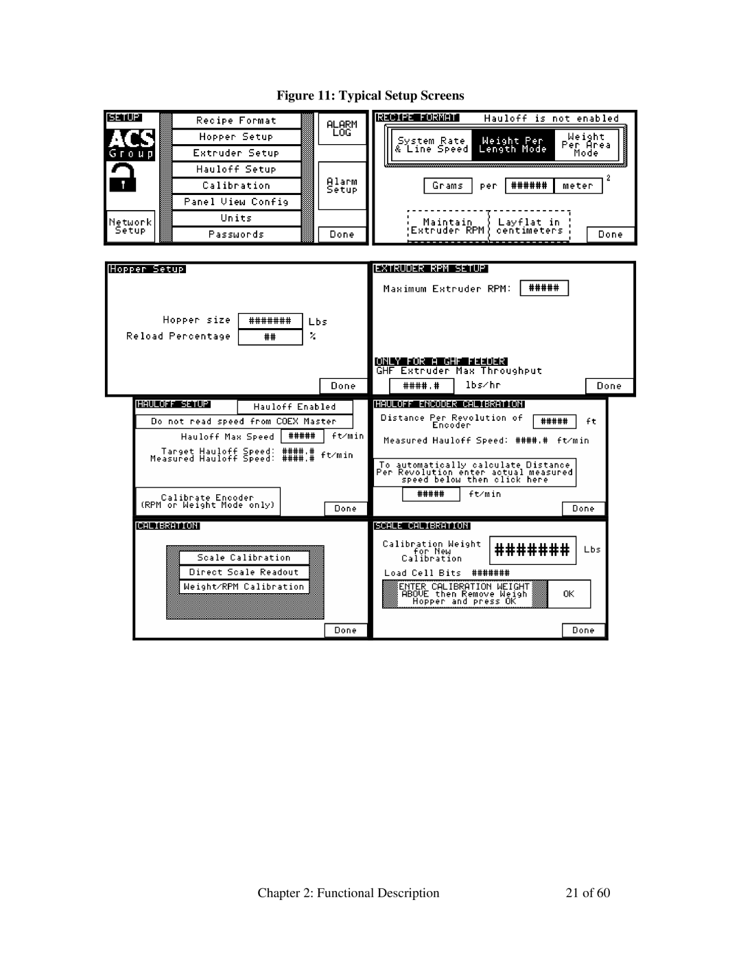 Sterling 882.00722.00 manual Typical Setup Screens 