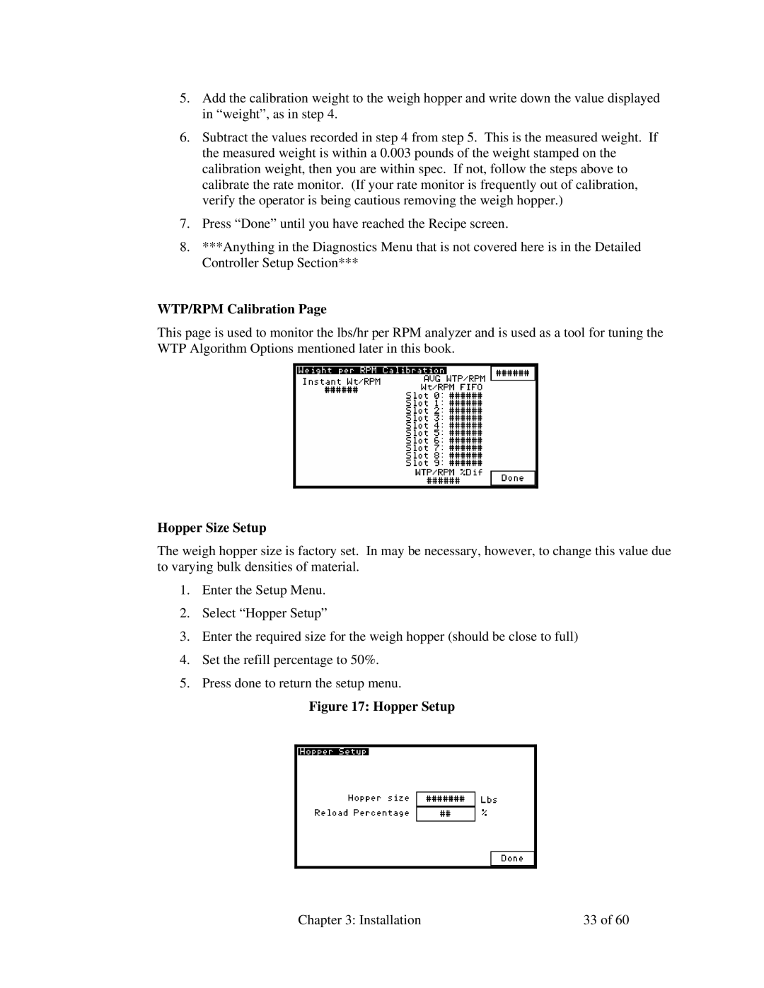 Sterling 882.00722.00 manual WTP/RPM Calibration, Hopper Size Setup 