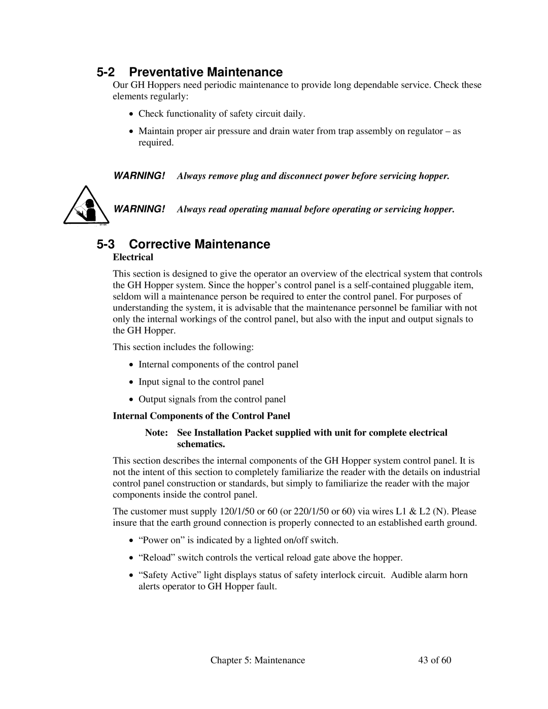 Sterling 882.00722.00 manual Preventative Maintenance, Corrective Maintenance, Electrical 