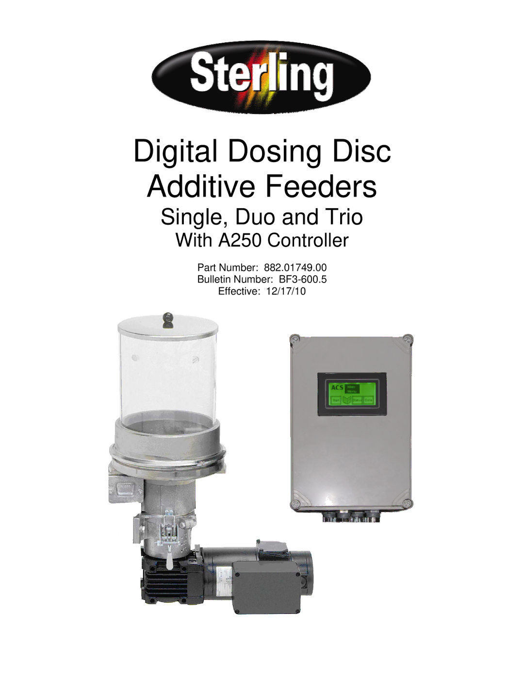 Sterling 882.01749.00 manual Digital Dosing Disc Additive Feeders 