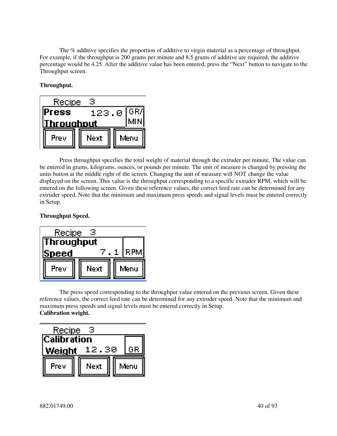 Sterling 882.01749.00 manual Throughput Speed 