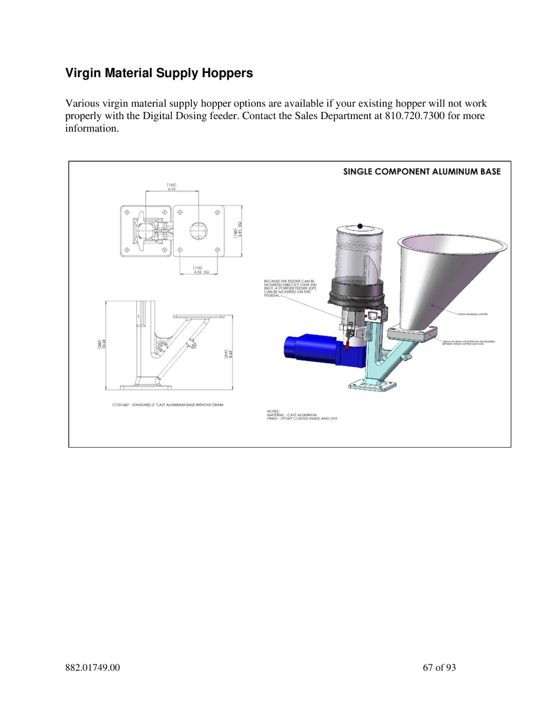 Sterling 882.01749.00 manual Virgin Material Supply Hoppers 