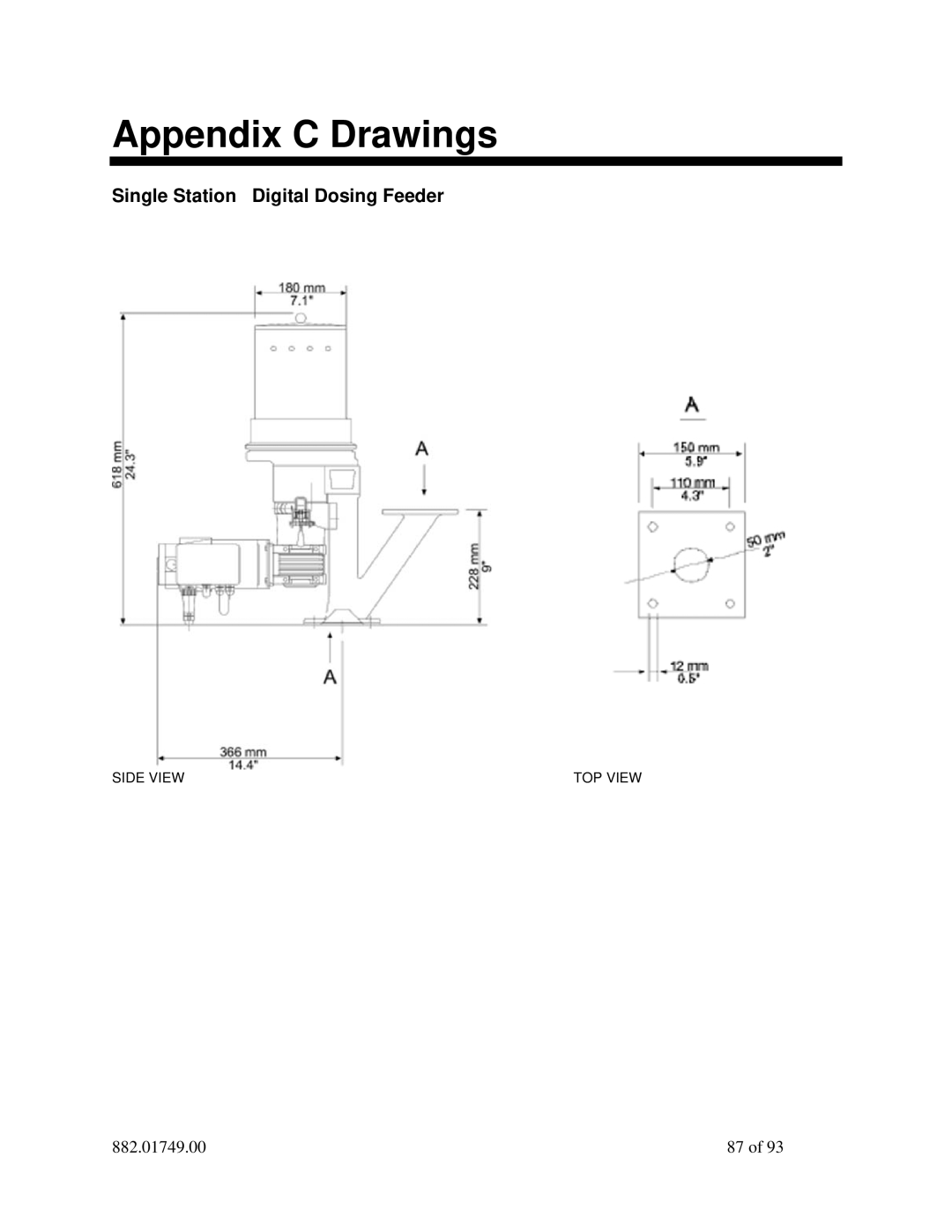 Sterling 882.01749.00 manual Appendix C Drawings, Single Station Digital Dosing Feeder 