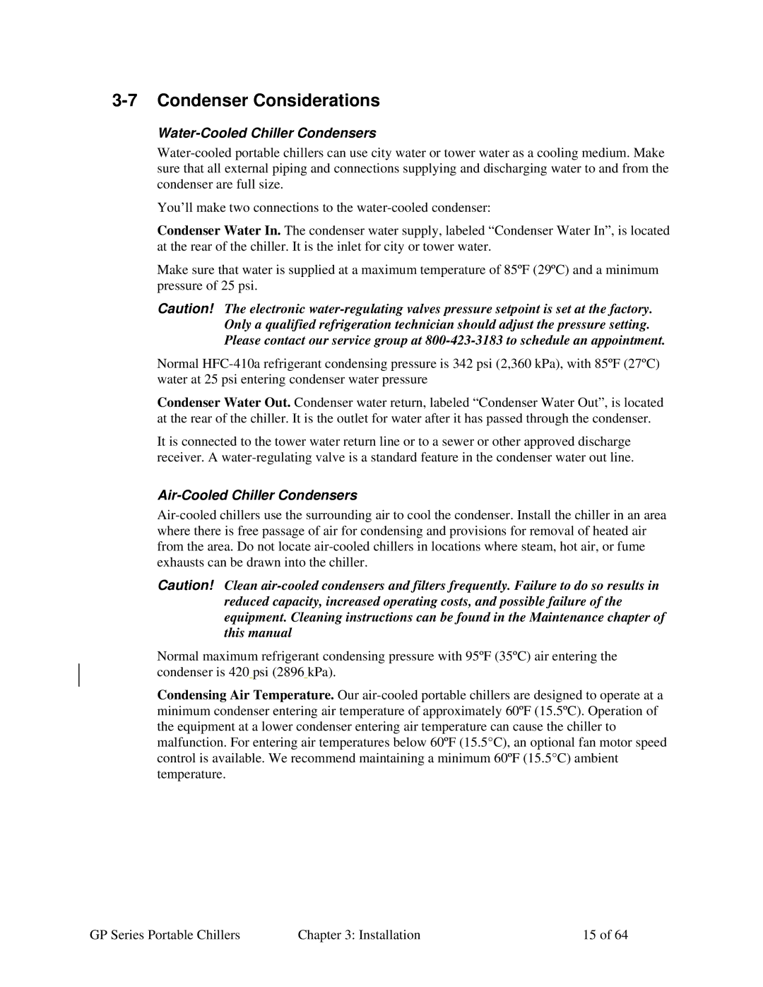 Sterling 882.93092.00 Condenser Considerations, Water-Cooled Chiller Condensers, Air-Cooled Chiller Condensers 