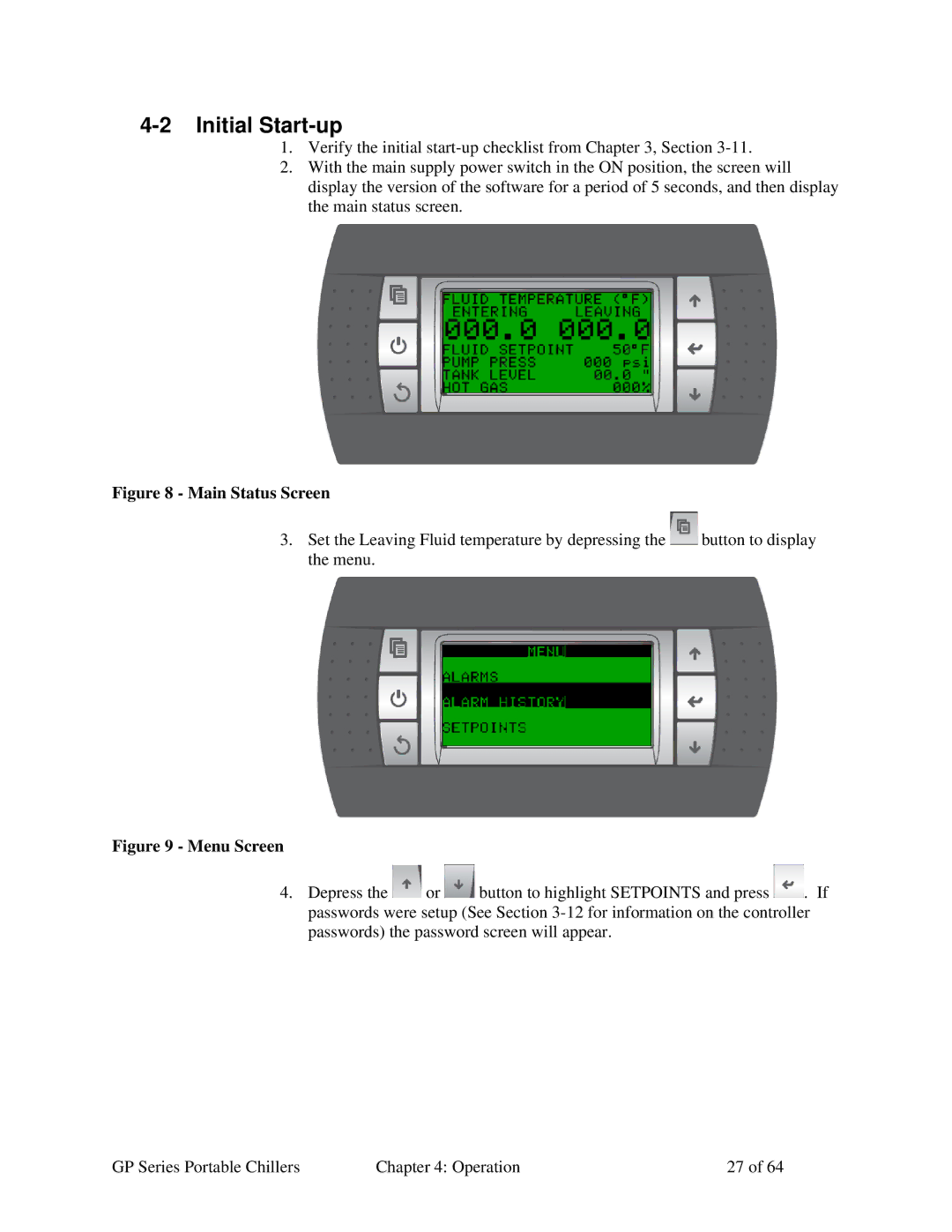 Sterling 882.93092.00 specifications Main Status Screen 