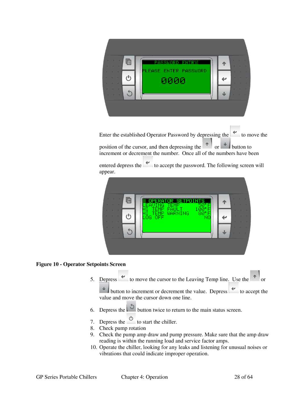 Sterling 882.93092.00 specifications Operator Setpoints Screen 