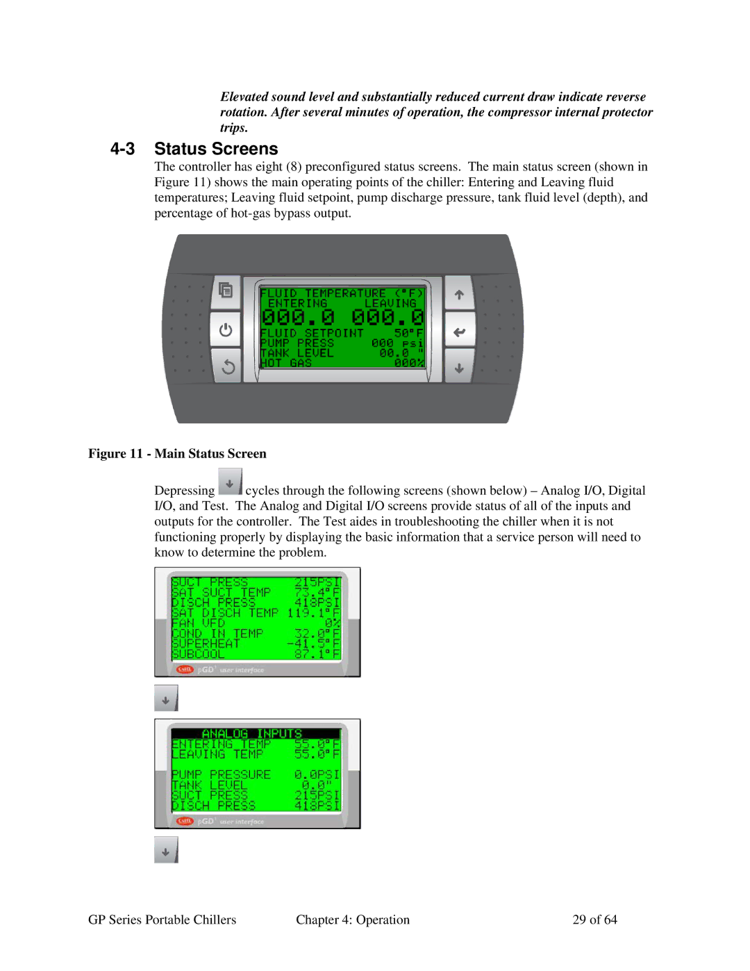 Sterling 882.93092.00 specifications Status Screens 