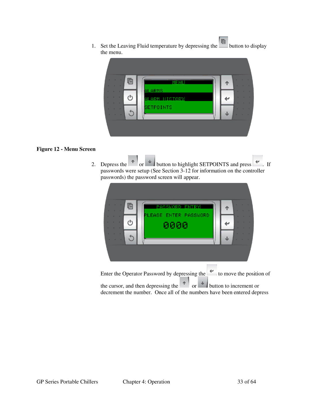 Sterling 882.93092.00 specifications Menu Screen 