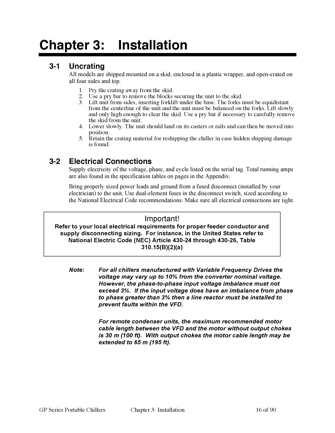 Sterling 882.93092.01 manual Installation, Uncrating, Electrical Connections 