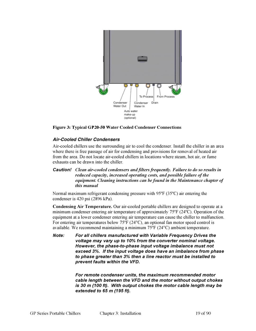 Sterling 882.93092.01 manual Typical GP20-50 Water Cooled Condenser Connections, Air-Cooled Chiller Condensers 