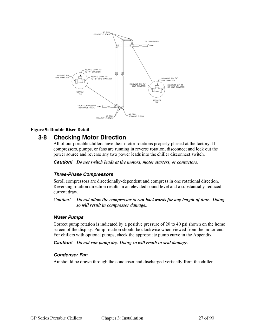 Sterling 882.93092.01 manual Checking Motor Direction, Three-Phase Compressors, Water Pumps, Condenser Fan 