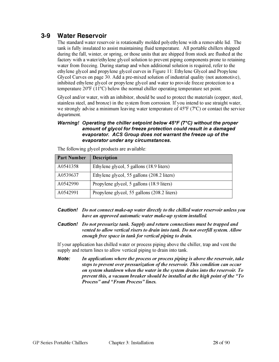 Sterling 882.93092.01 manual Water Reservoir, Part Number Description 