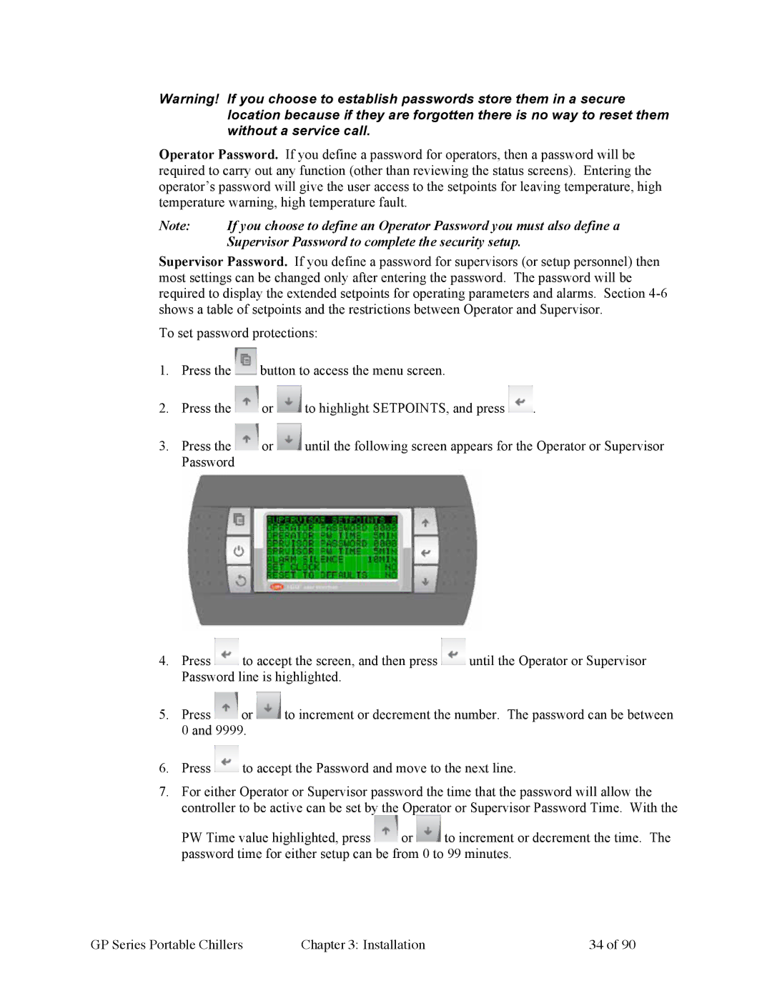 Sterling 882.93092.01 manual Supervisor Password to complete the security setup 