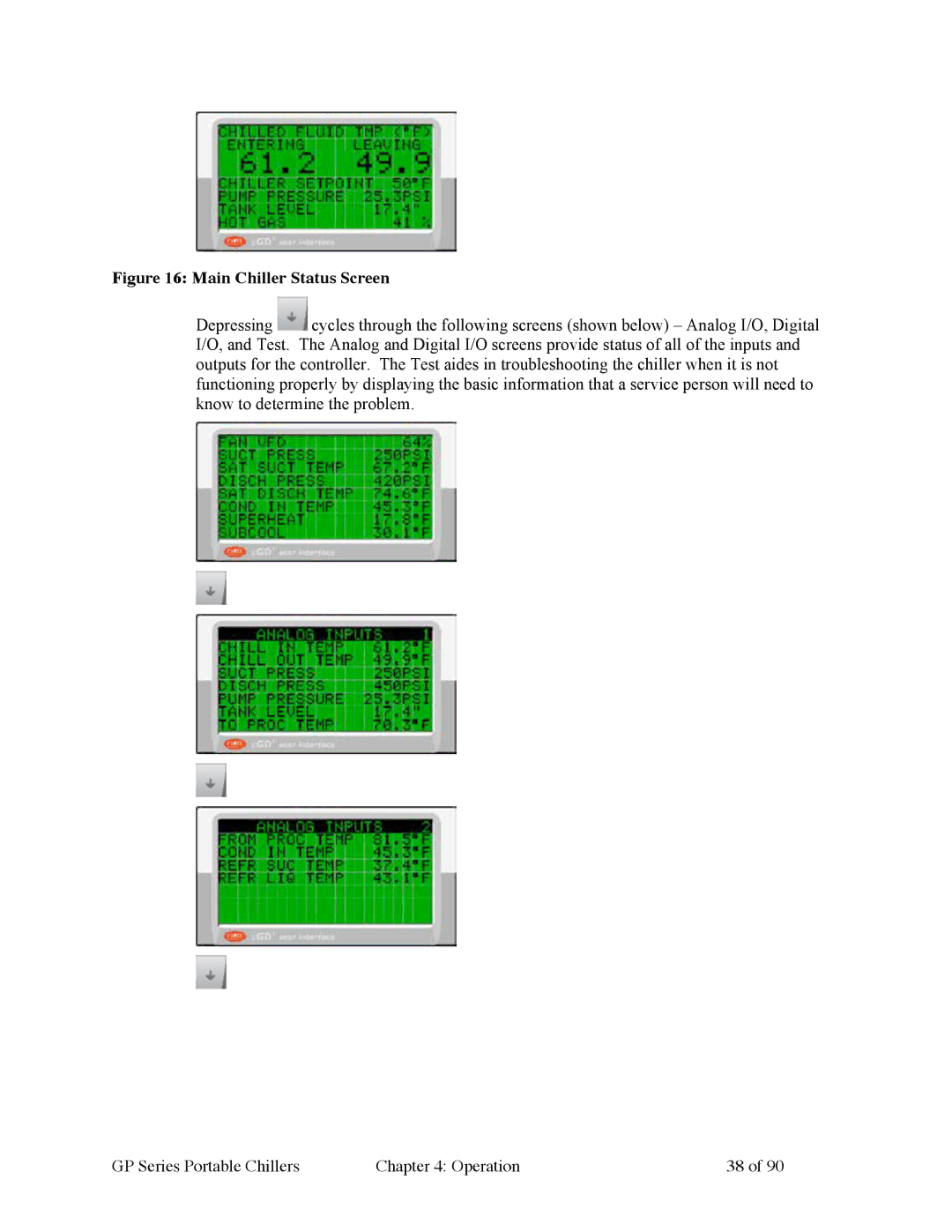 Sterling 882.93092.01 manual Main Chiller Status Screen 