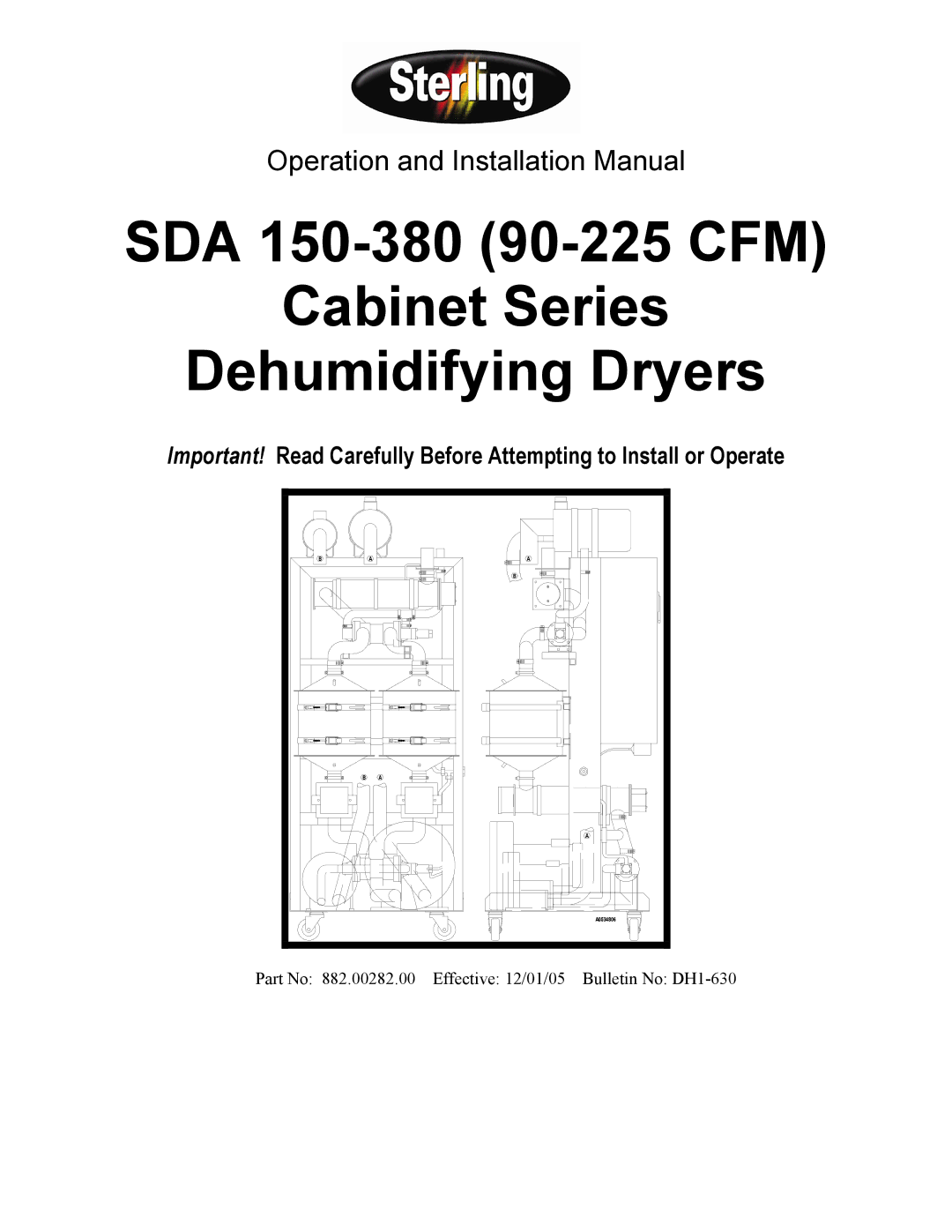 Sterling installation manual SDA 150-380 90-225 CFM Cabinet Series Dehumidifying Dryers 