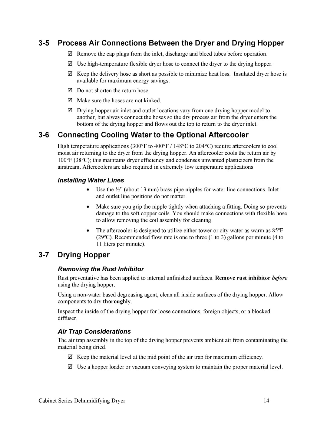 Sterling SDA 150-380, 90-225 CFM installation manual Process Air Connections Between the Dryer and Drying Hopper 