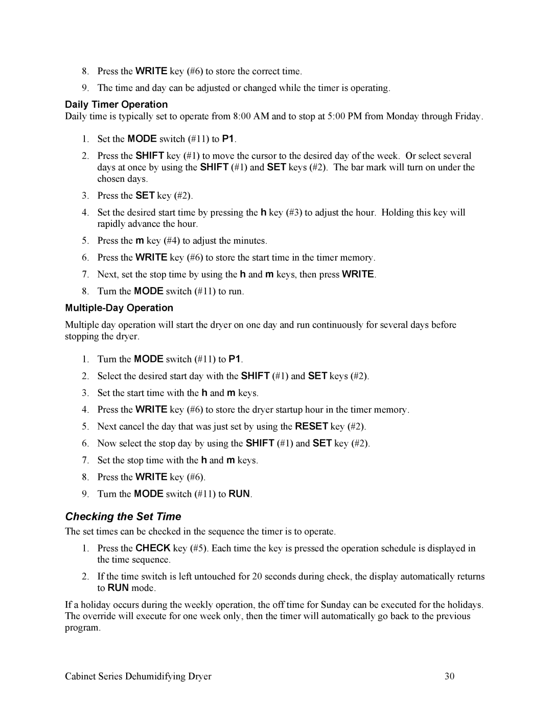 Sterling SDA 150-380, 90-225 CFM installation manual Checking the Set Time, Daily Timer Operation, Multiple-Day Operation 