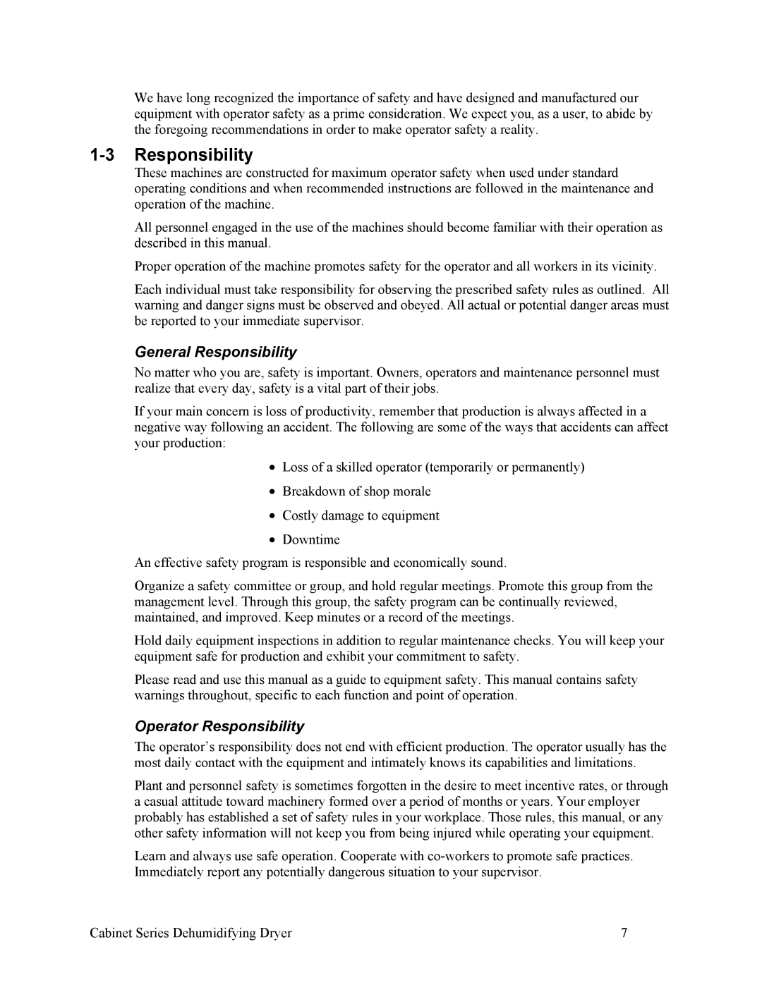 Sterling 90-225 CFM, SDA 150-380 installation manual General Responsibility, Operator Responsibility 