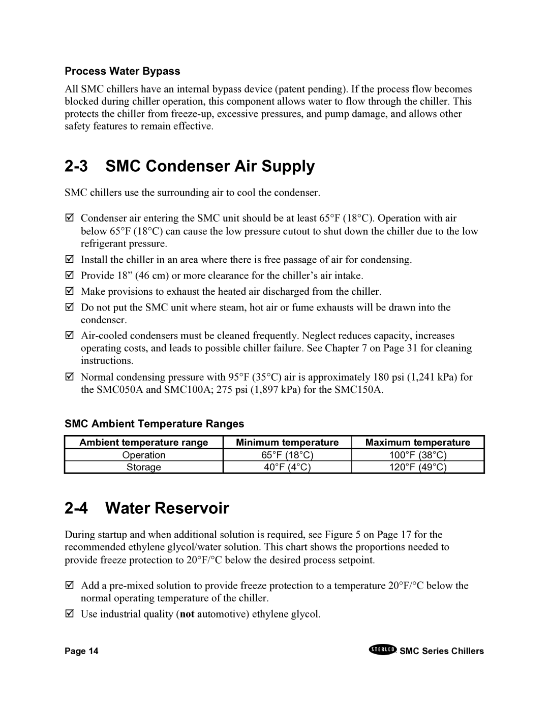 Sterling A0544325 installation manual SMC Condenser Air Supply, Water Reservoir 