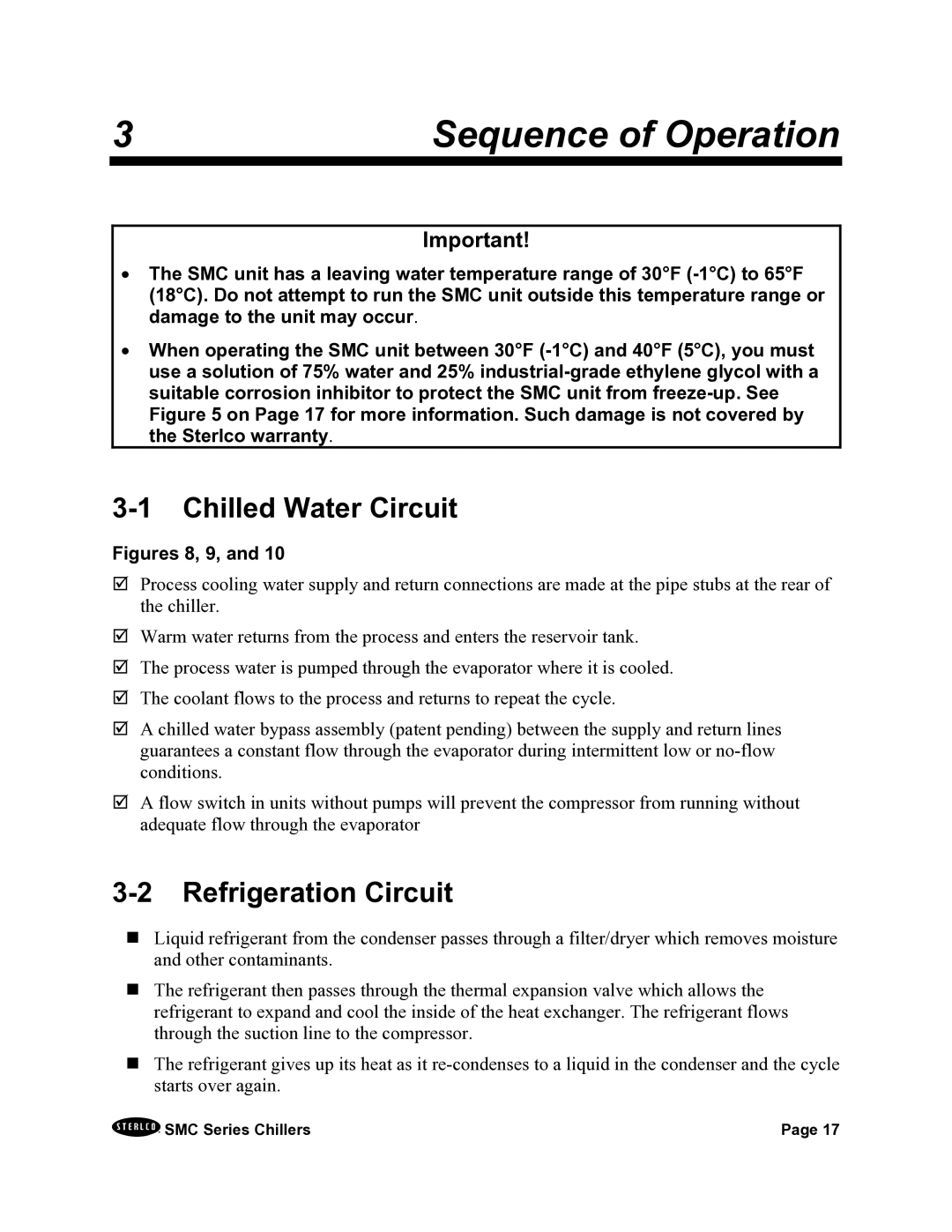 Sterling A0544325 installation manual Sequence of Operation, Chilled Water Circuit, Refrigeration Circuit 