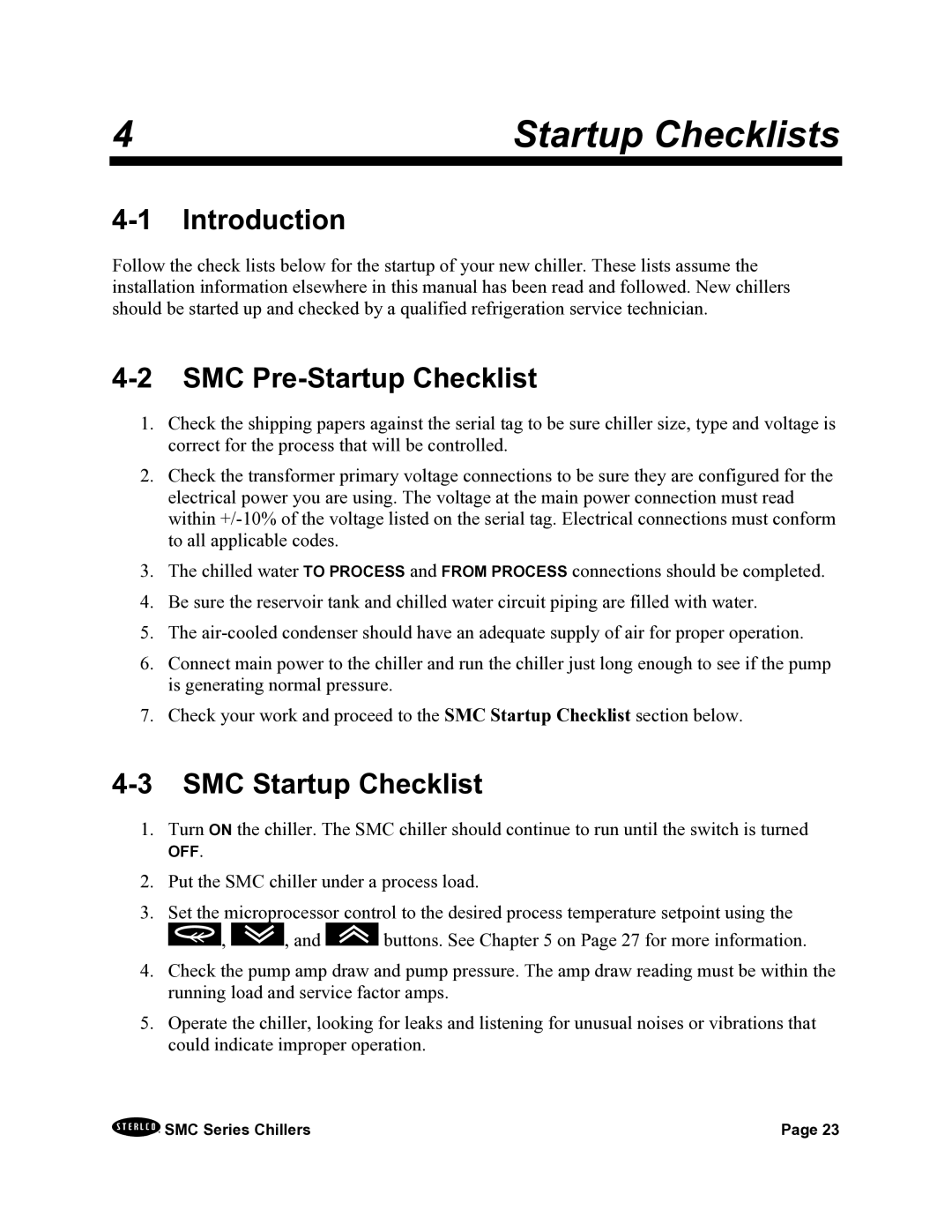 Sterling A0544325 installation manual SMC Pre-Startup Checklist, SMC Startup Checklist 