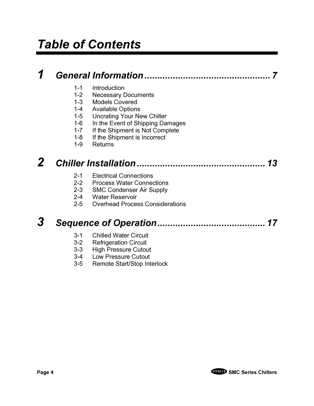 Sterling A0544325 installation manual Table of Contents 