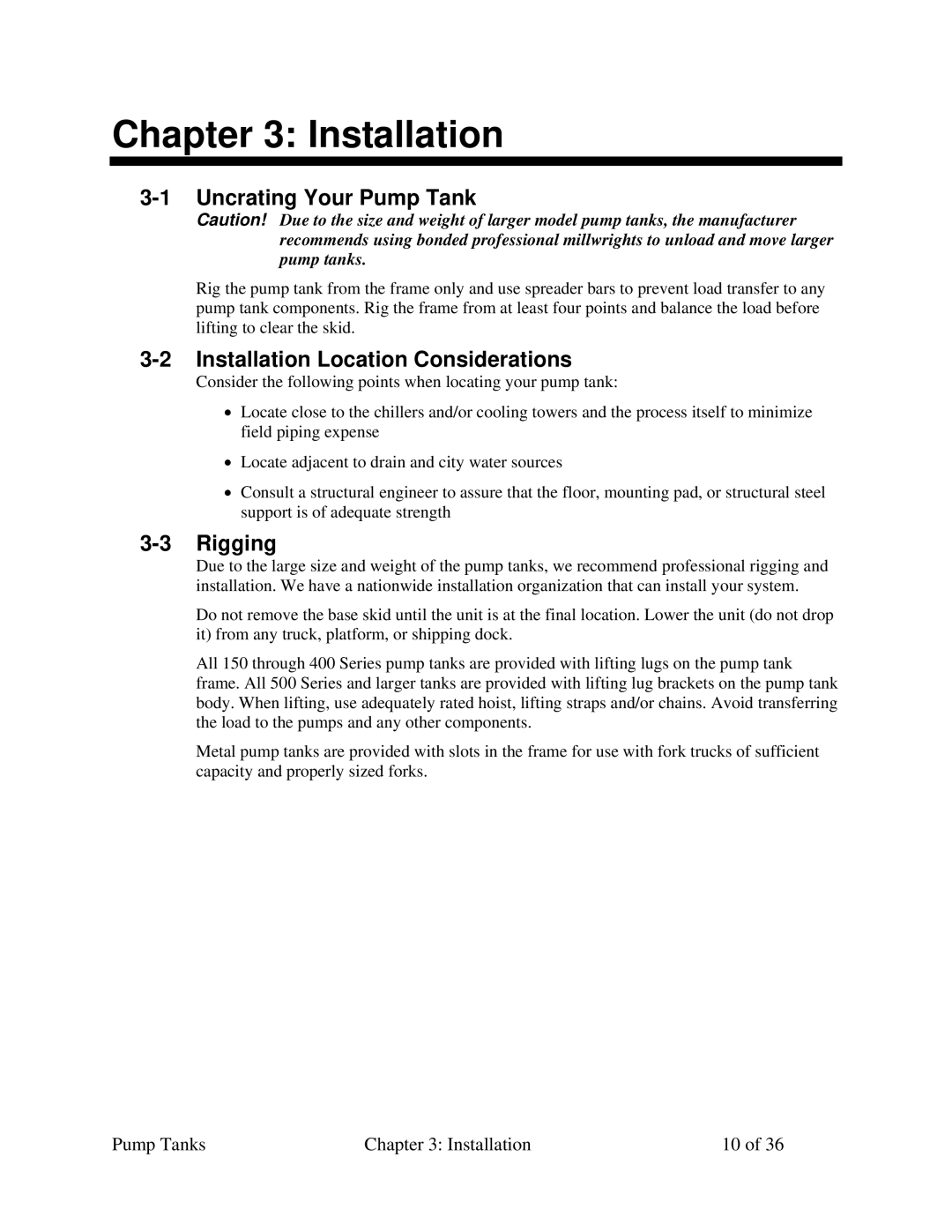 Sterling A0552321 specifications Uncrating Your Pump Tank, Installation Location Considerations, Rigging 