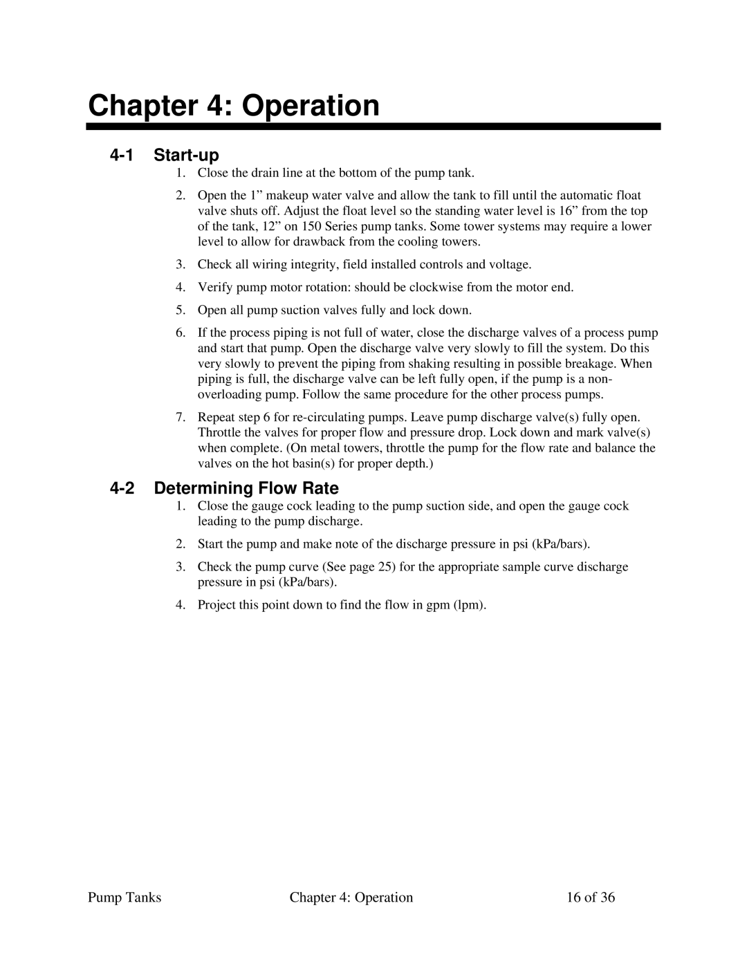 Sterling A0552321 specifications Operation, Start-up, Determining Flow Rate 