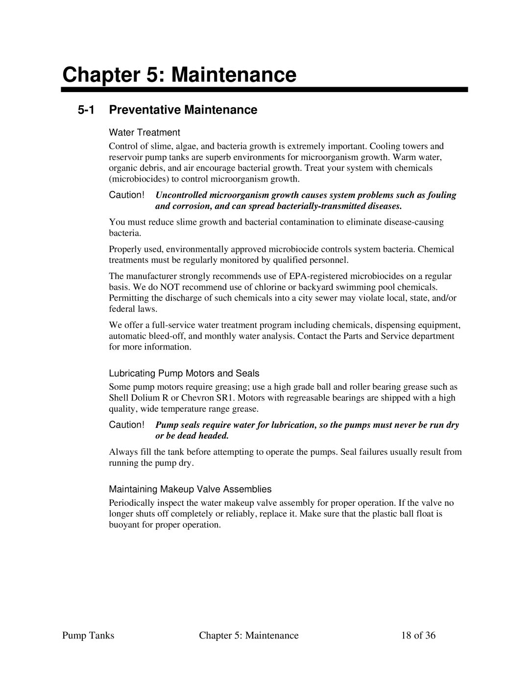 Sterling A0552321 specifications Preventative Maintenance, Water Treatment, Lubricating Pump Motors and Seals 