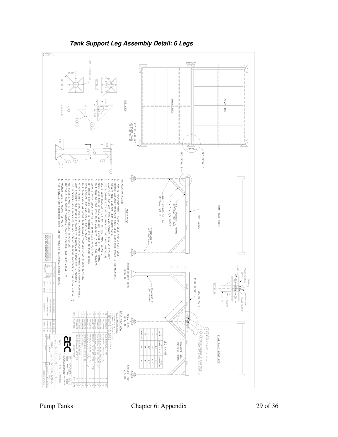 Sterling A0552321 specifications Tank Support Leg Assembly Detail 6 Legs 