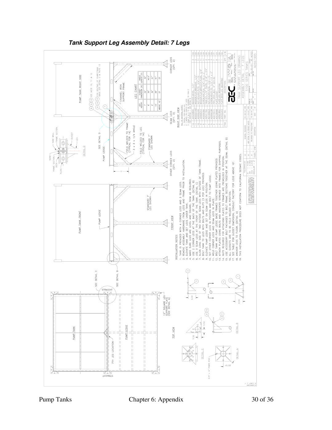 Sterling A0552321 specifications Tank Support Leg Assembly Detail 7 Legs 