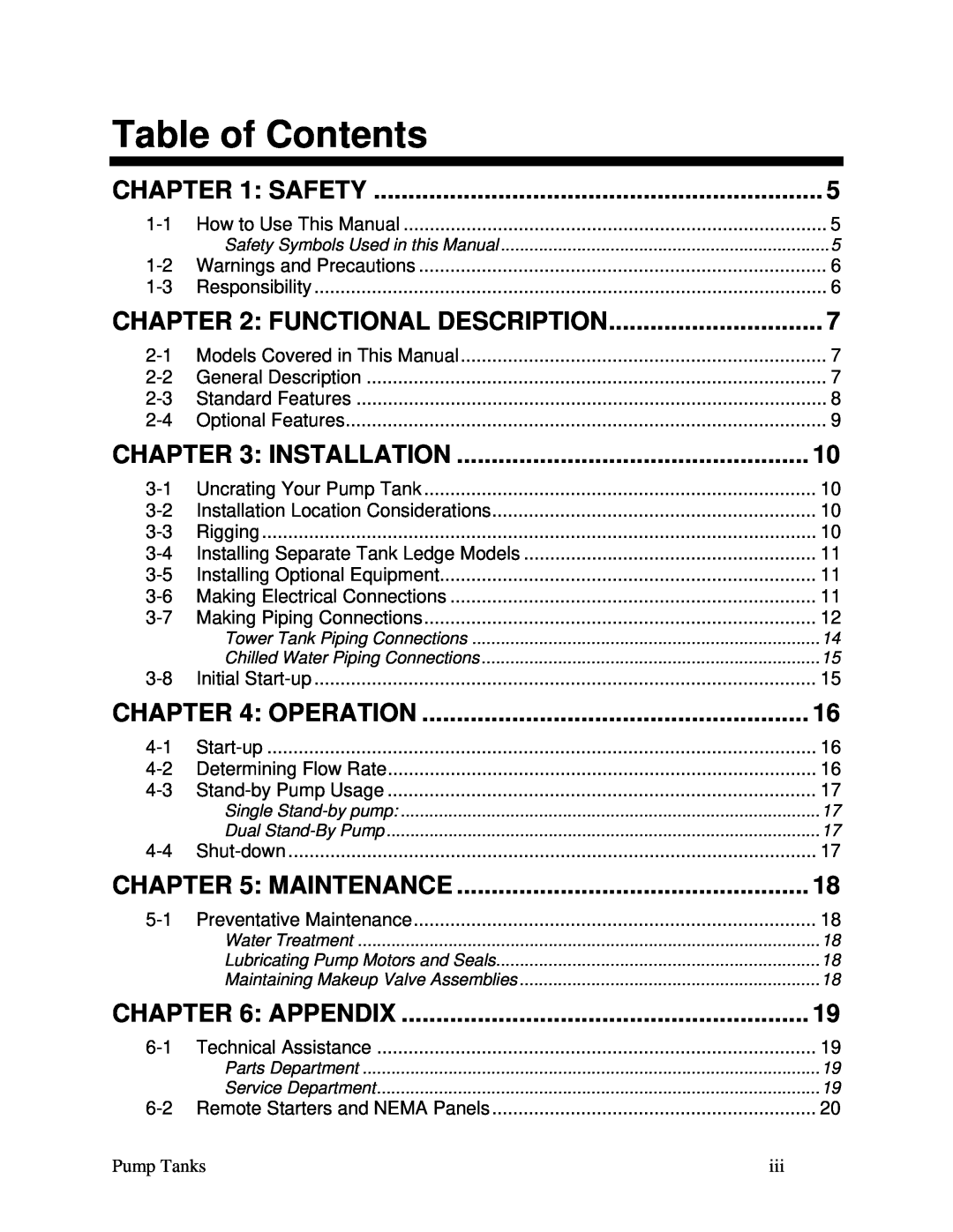 Sterling A0552321 Table of Contents, Safety, Functional Description, Installation, Operation, Maintenance, Appendix 