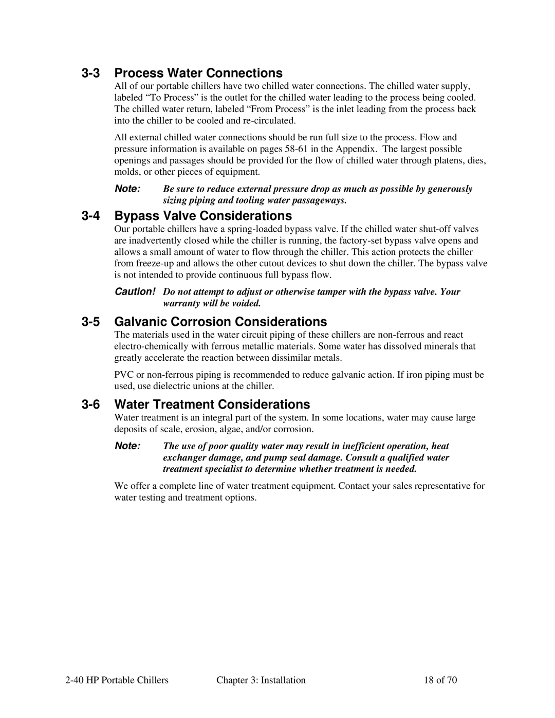 Sterling A0554831 manual Process Water Connections, Bypass Valve Considerations, Galvanic Corrosion Considerations 