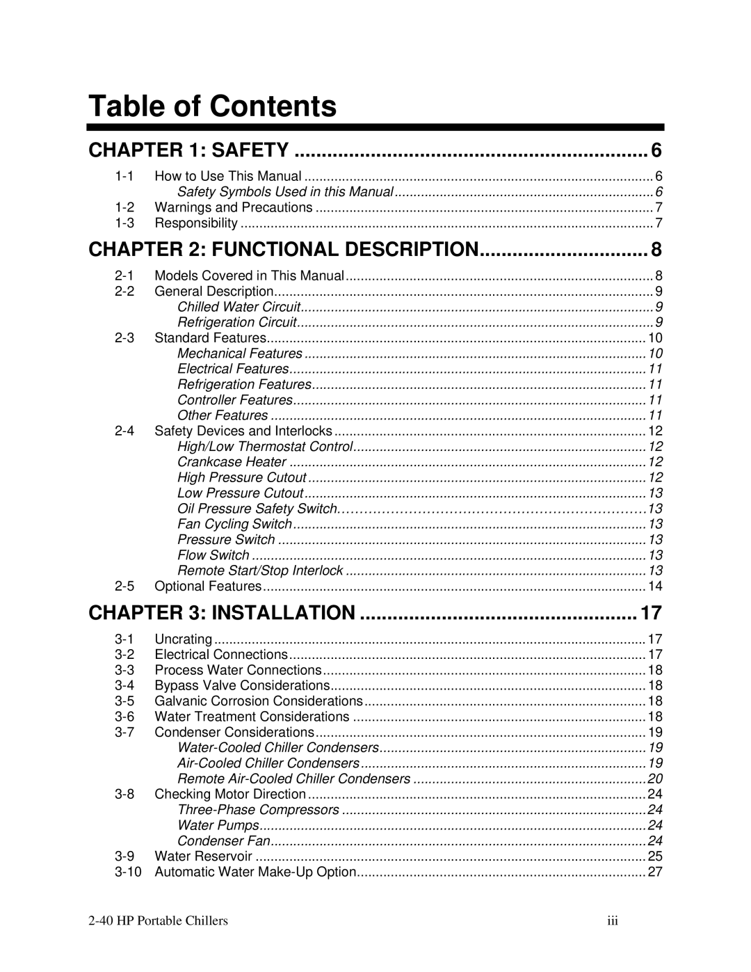 Sterling A0554831 manual Table of Contents 