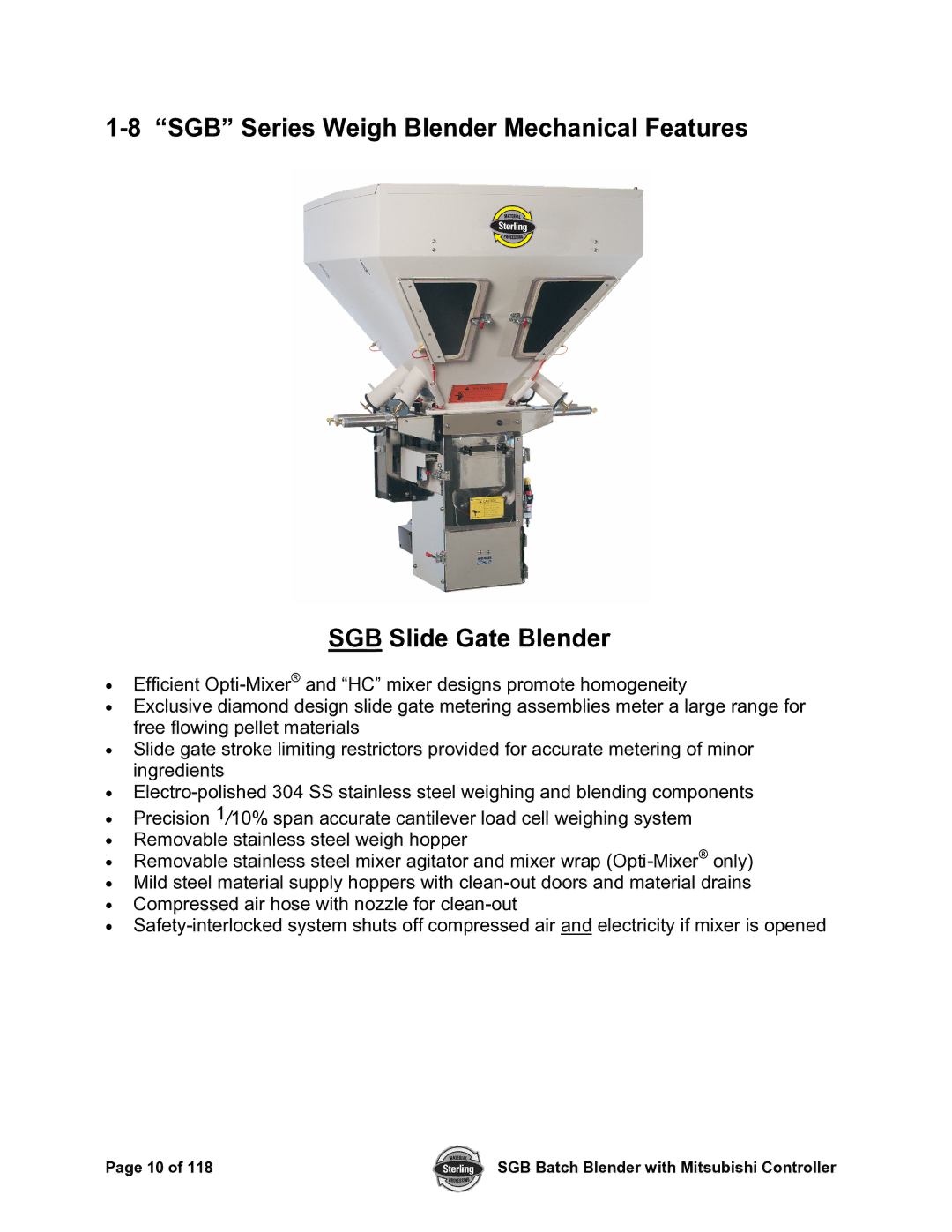 Sterling A0567659 manual SGB Batch Blender with Mitsubishi Controller 