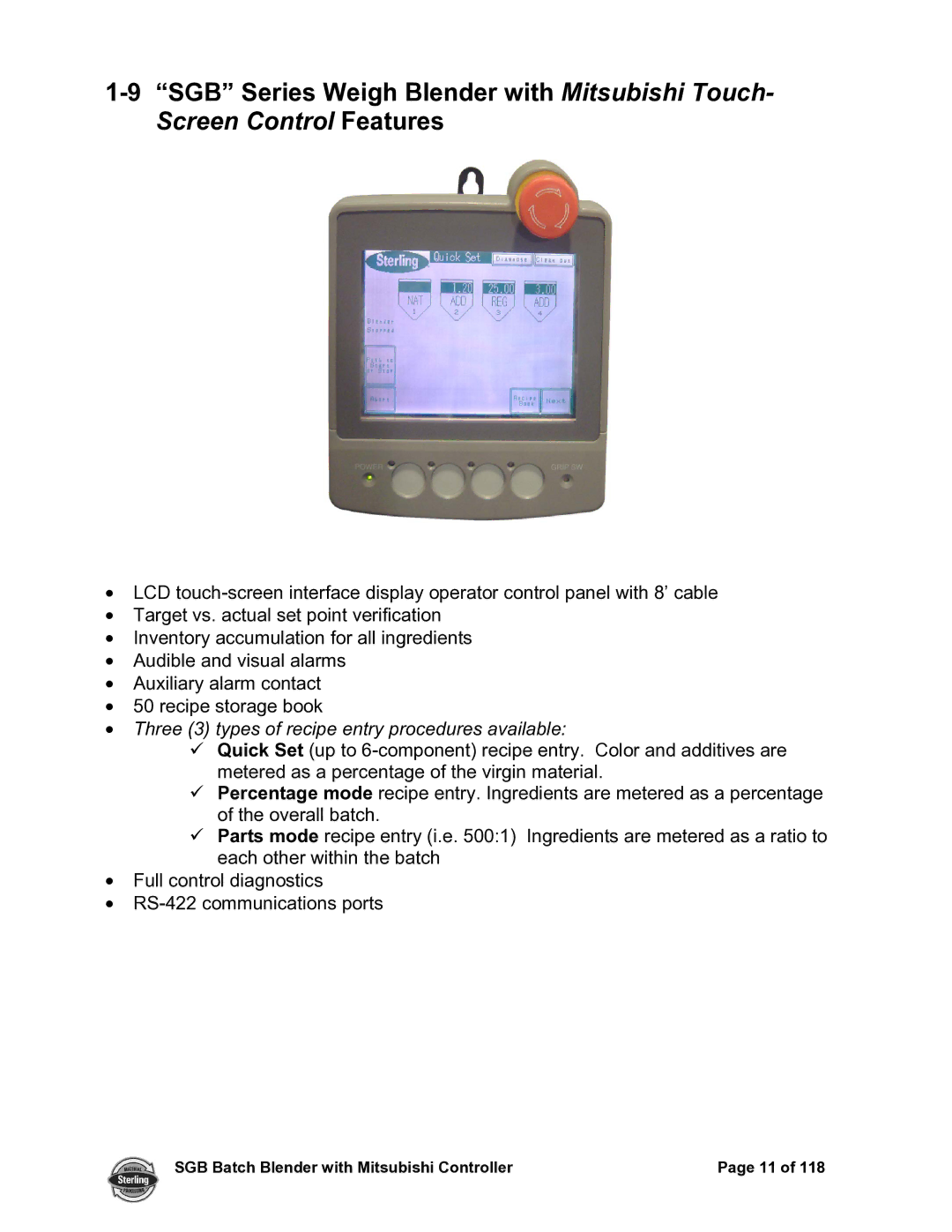 Sterling A0567659 manual Three 3 types of recipe entry procedures available 