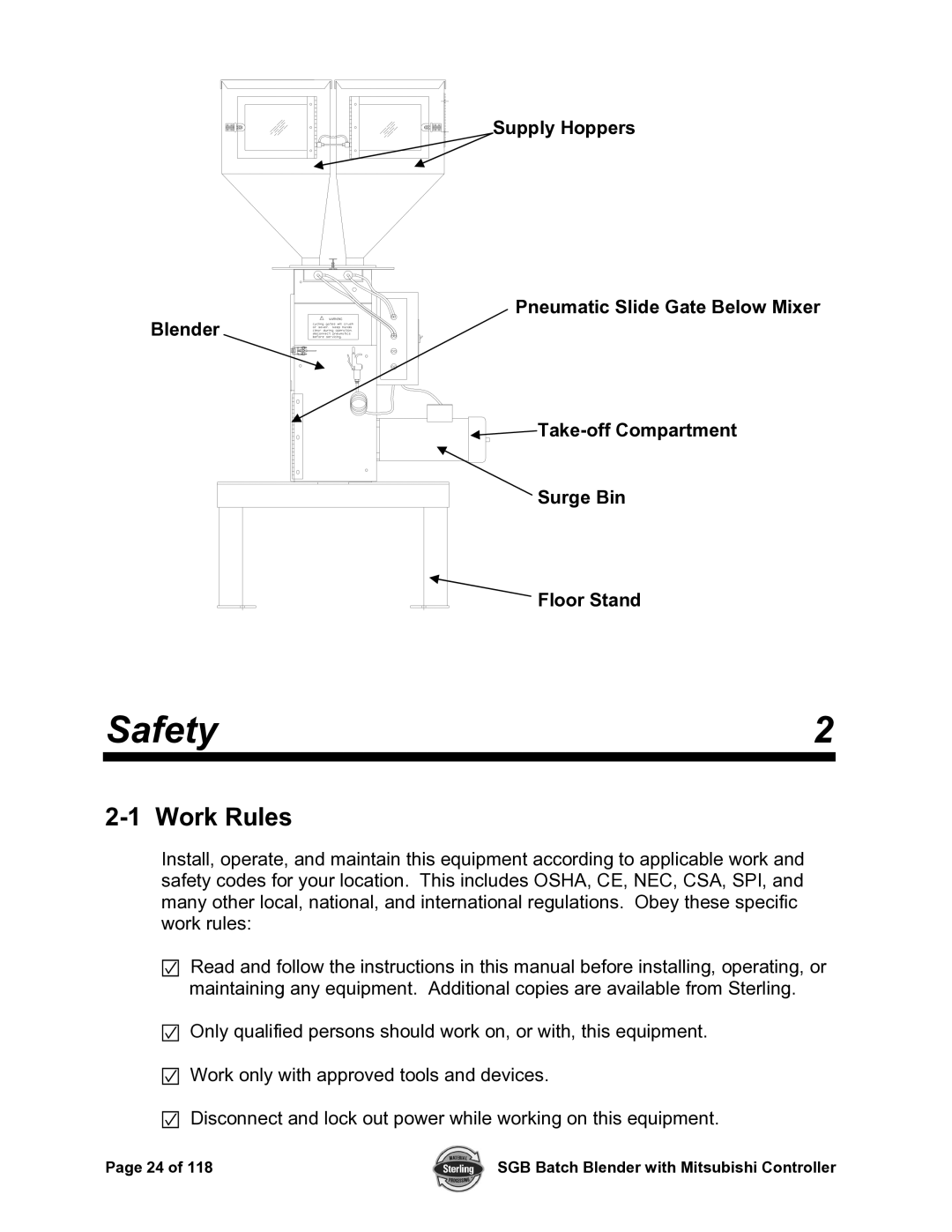 Sterling A0567659 manual Safety, Work Rules 